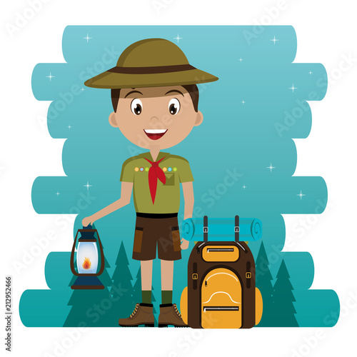 young scout in the camping zone scene