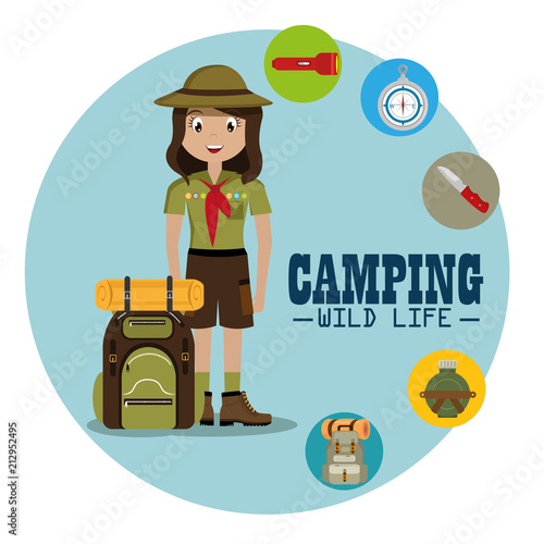 lady scout with camping equipment
