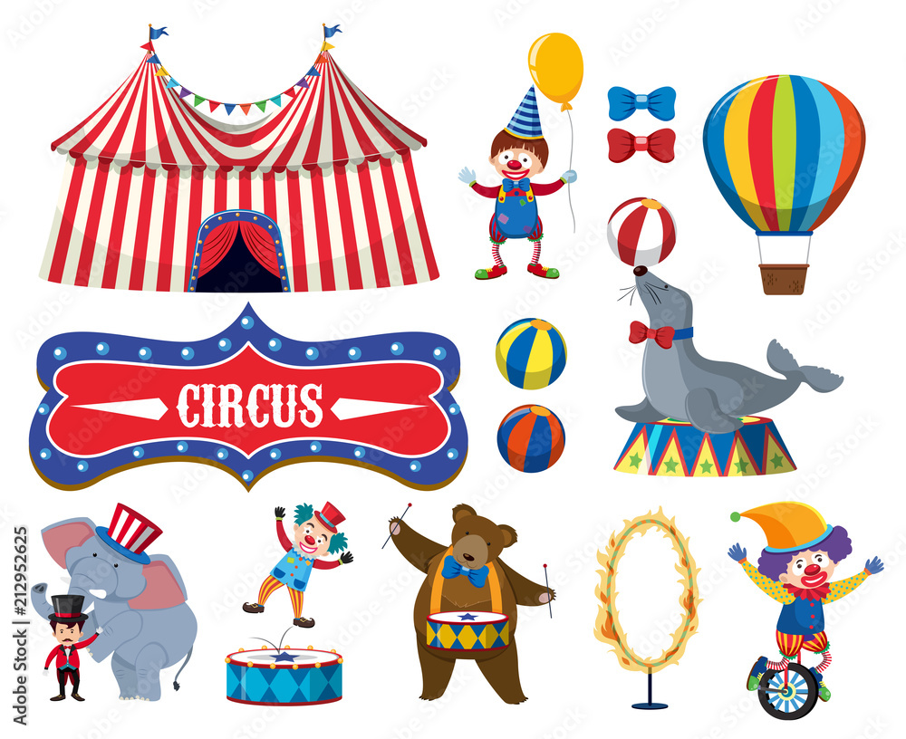 Set of various circus objects Set of various circus objects