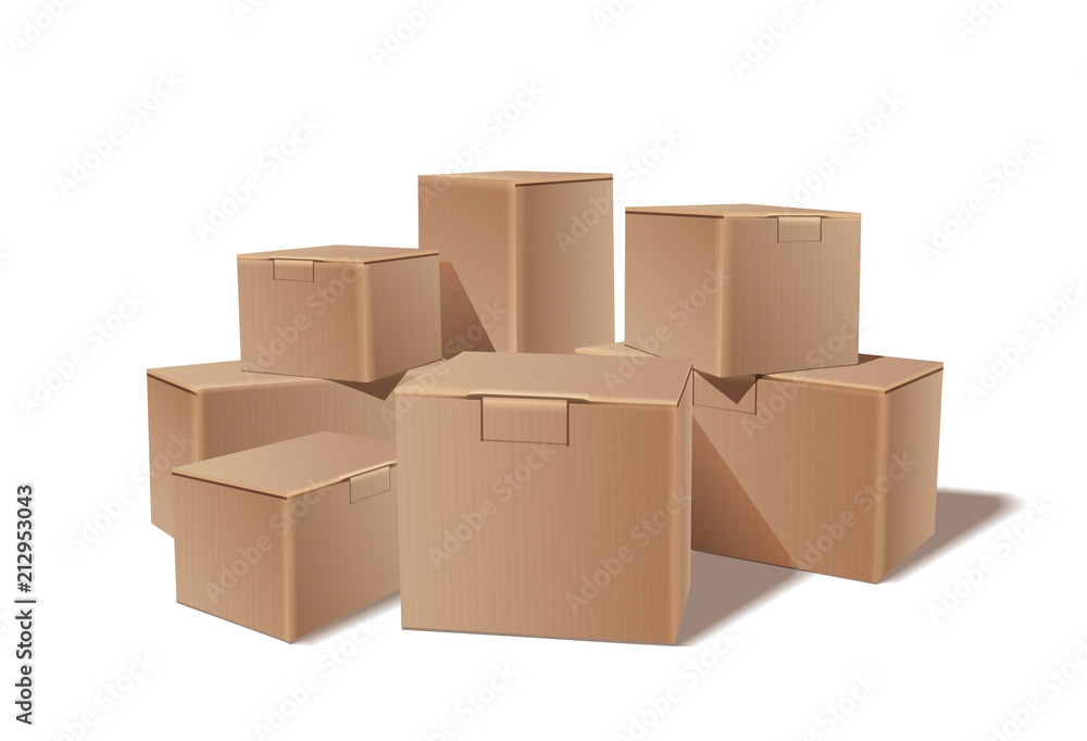 Pile of stacked sealed goods cardboard boxes. Pile of stacked sealed goods cardboard boxes.