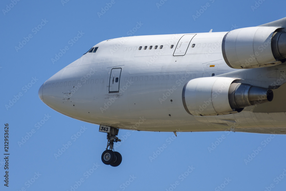 Obraz premium Close-up on a white cargo Boeing 747