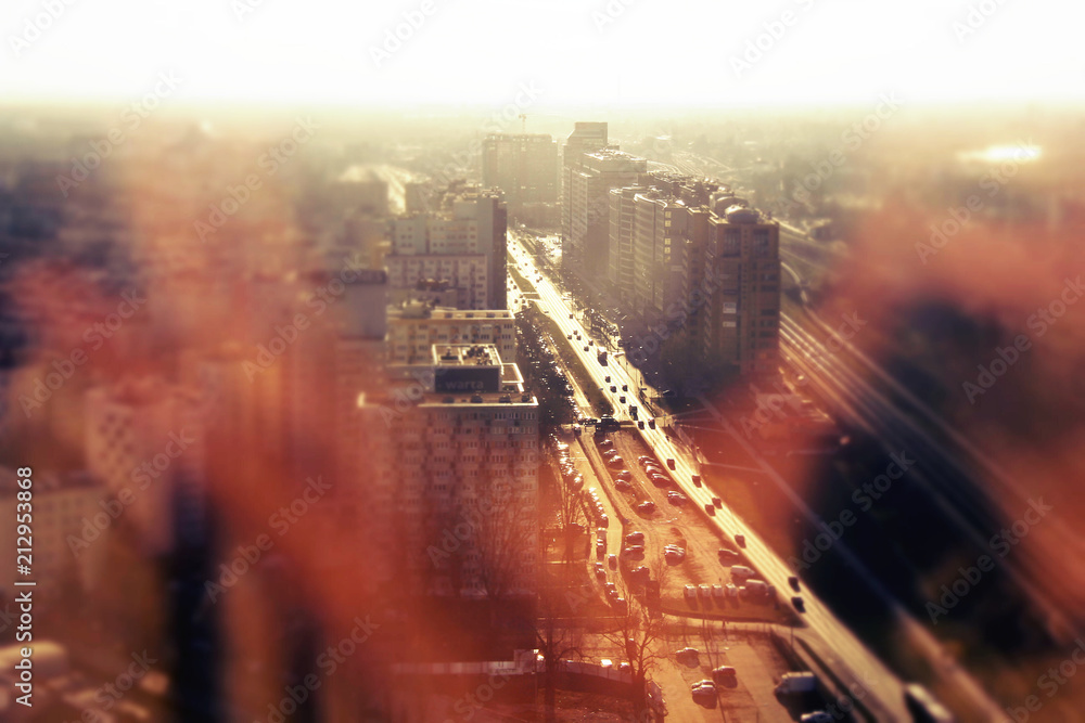 Widok na miasto, Warszawa, ulica, budynki - obrazy, fototapety, plakaty 