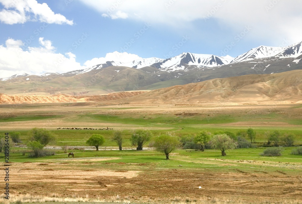 Obraz premium The route of beautiful scenic from Bishkek to Naryn with the Tian Shan mountains of Kyrgyzstan