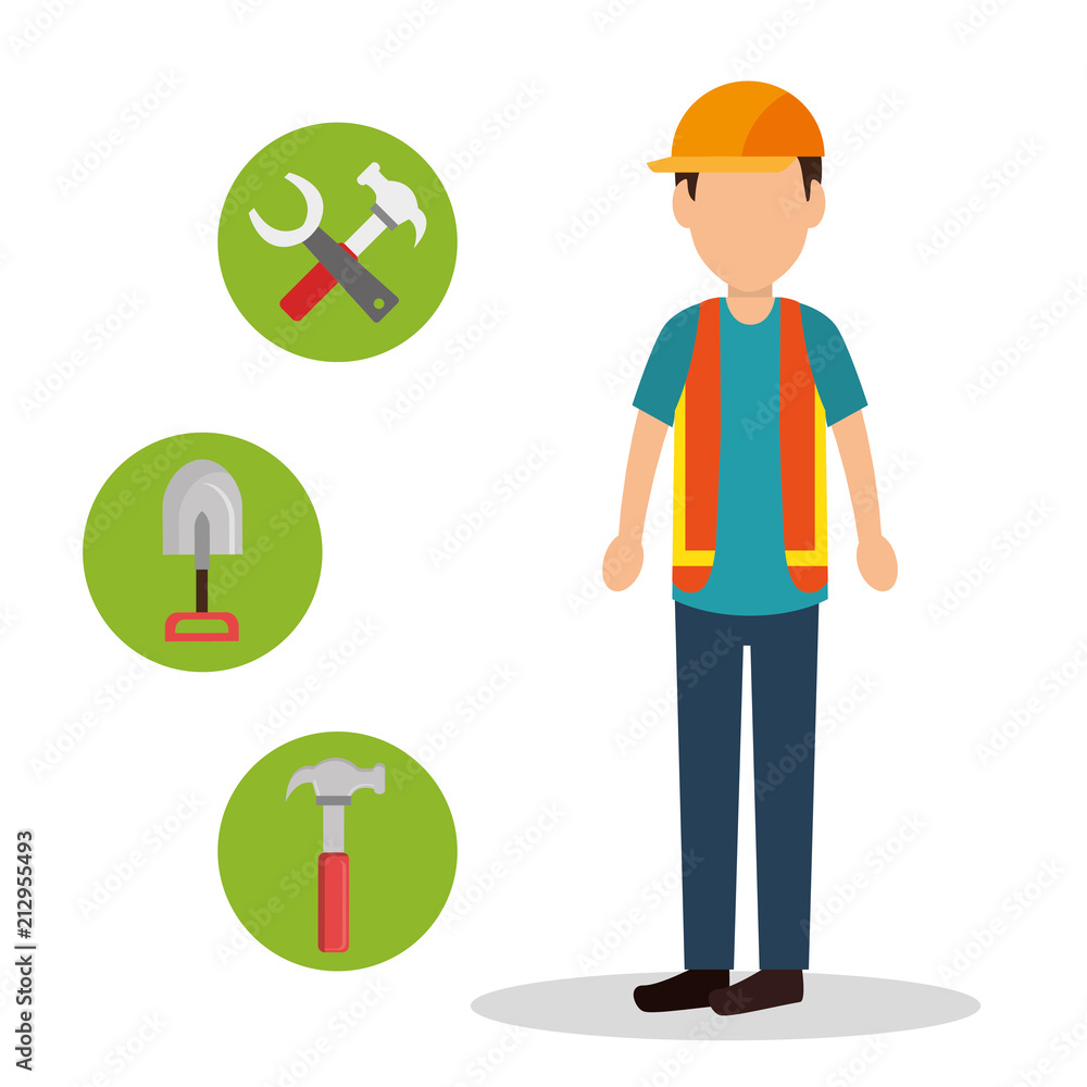 Obraz premium construction worker with under construction icons