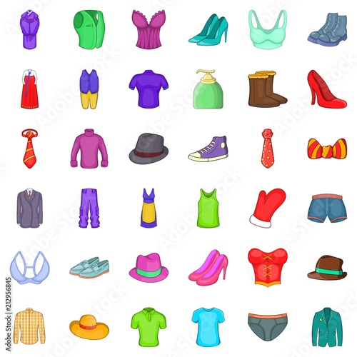 Stylish clothes icons set. Cartoon style of 36 stylish clothes vector icons for web isolated on white background