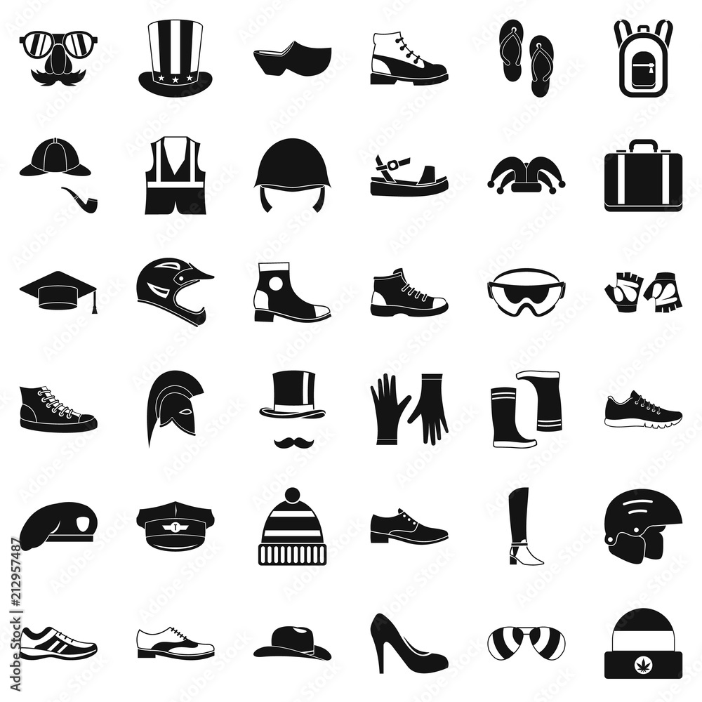 Fashion clothes icons set. Simple style of 36 fashion clothes vector icons for web isolated on white background