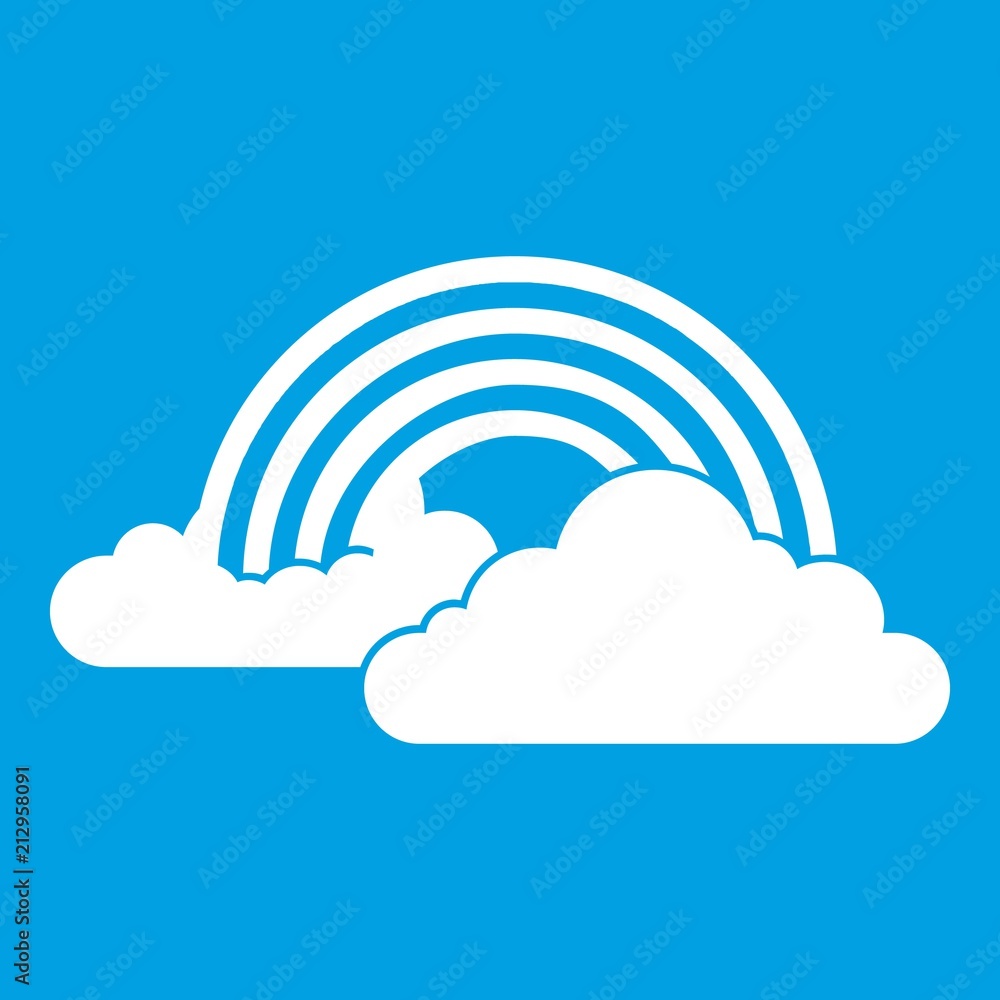 Rainbow and clouds icon white isolated on blue background vector illustration Rainbow and clouds icon white isolated on blue background vector illustration