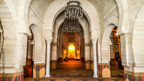 Interior of the Grand Mosque of Sousse. UNESCO World Heritage Site. Sousse, Tunisia