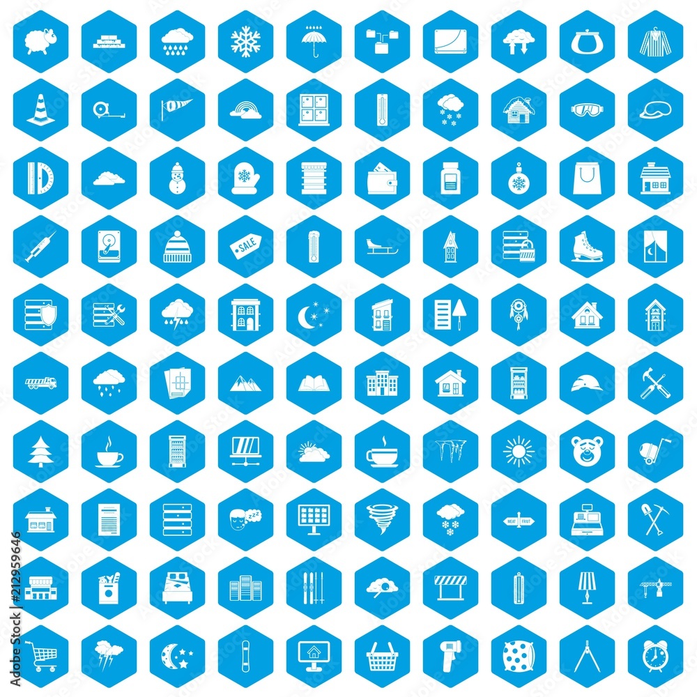 100 windows icons set in blue hexagon isolated vector illustration 100 windows icons set in blue hexagon isolated vector illustration