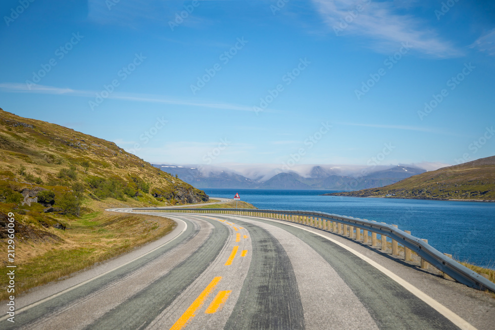 Beautiful road along the fjord in the northern part of Norway