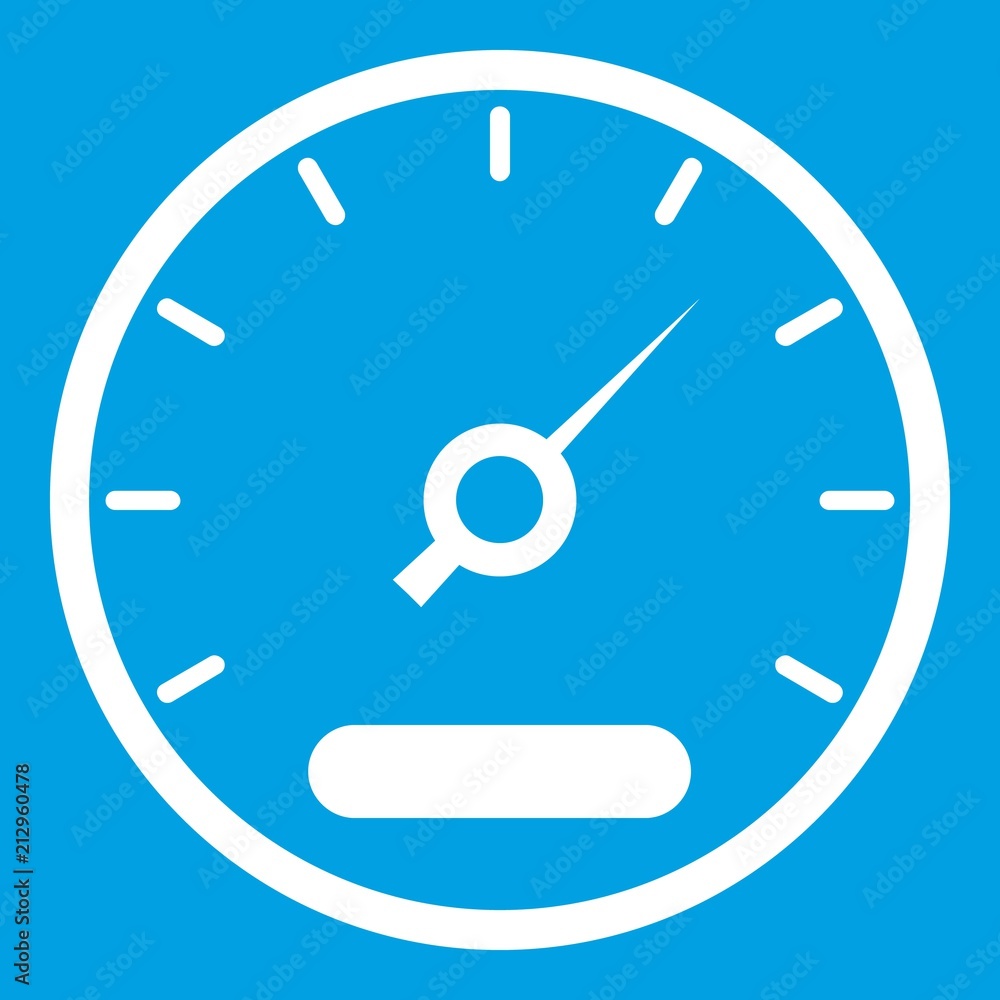 Speedometer icon white isolated on blue background vector illustration Speedometer icon white isolated on blue background vector illustration