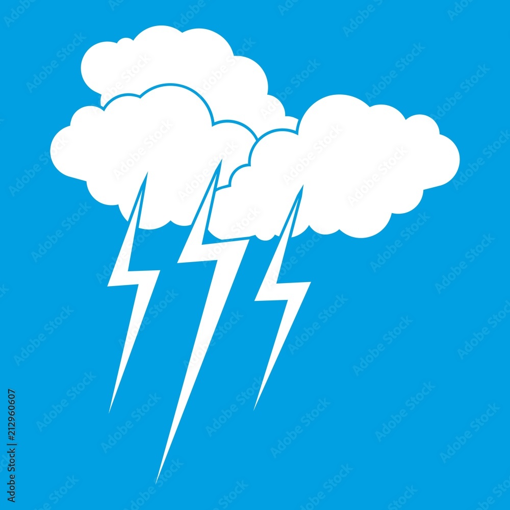Cloud with lightnings icon white isolated on blue background vector illustration Cloud with lightnings icon white isolated on blue background vector illustration