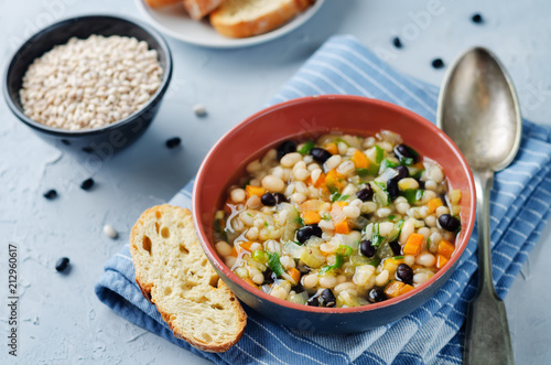 Barley white and balck beans vegetable soup