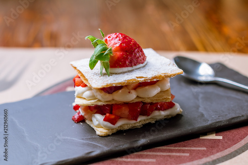 millefeuille with strawberries photo