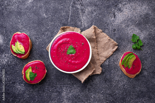 Beetroot hummus. Healthy vegan appetizer photo