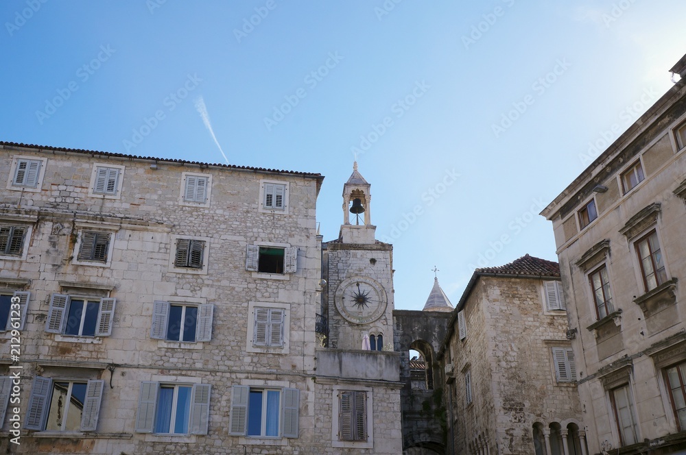 Old clock tower at Diocletian Palace in Split, Croatia