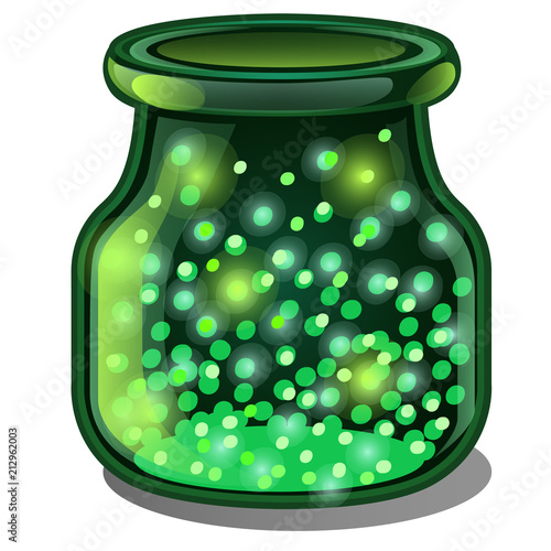 Transparent jar of green glass with a luminous gaseous substance isolated on a white background. Vector illustration.