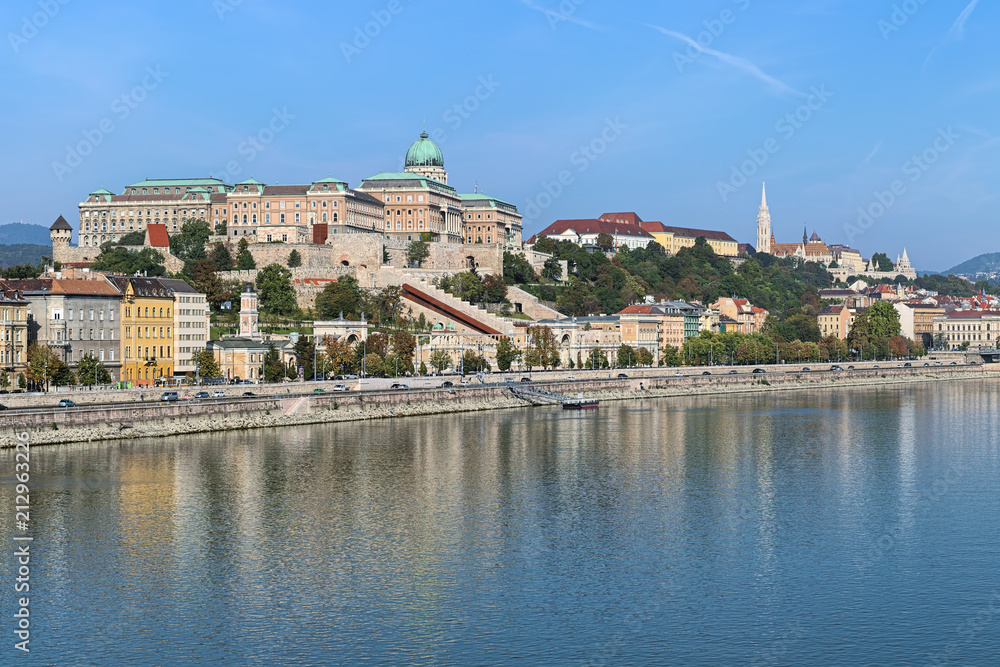 View on Castle Hill from Elisabeth Bridge in Budapest, Hungary