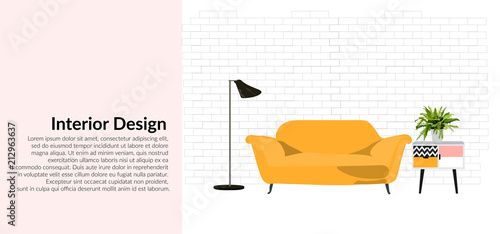 living room web site banner. furniture vector illustration. modern interior design.