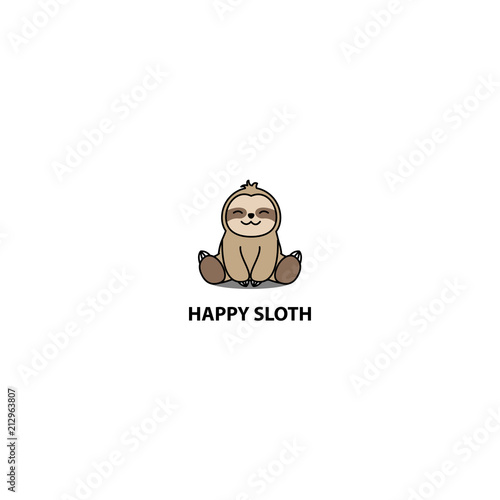 Happy sloth sitting cartoon icon, logo design, vector illustration
