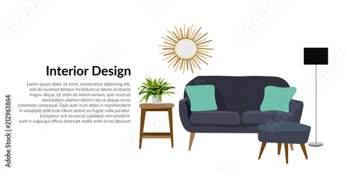 living room web site banner. furniture vector illustration. modern interior design.