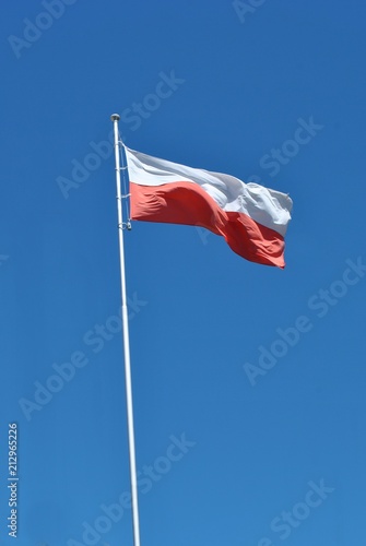 Obraz na płótnie Polska flaga na tle błękitnego nieba w salonie