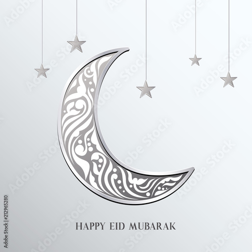 Ramadan mubarak background. Happy eid mubarak greeting card design with half moon vector illustration. Half moon vector illustration. Half moon illustration with silver color.