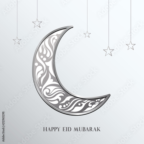 Ramadan mubarak background. Happy eid mubarak greeting card design with half moon vector illustration. Half moon vector illustration. Half moon illustration with silver color.
