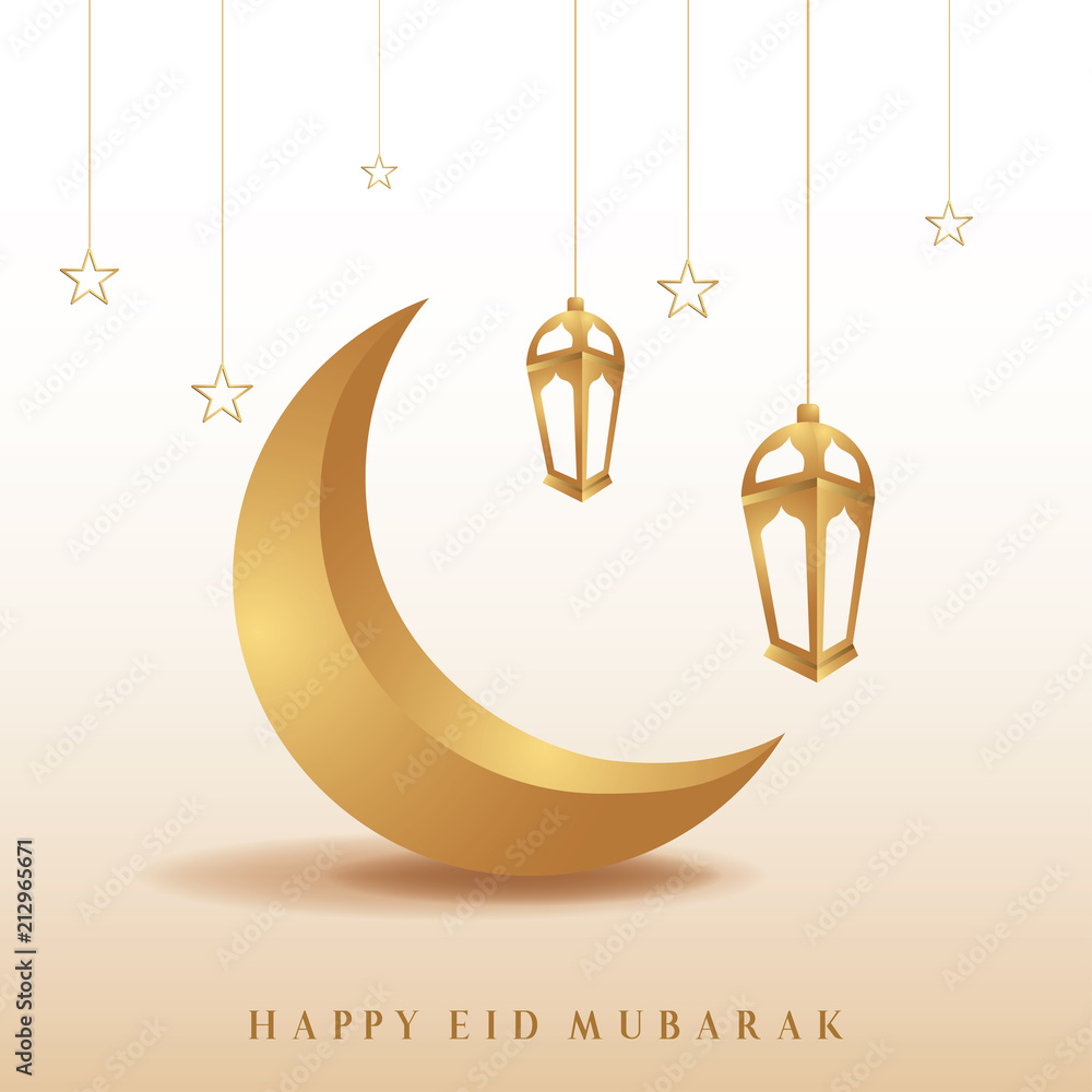 Ramadan mubarak background. Happy eid mubarak greeting card design with half moon and lantern vector illustration. Lantern and half moon realistic illustration. Lantern illustration with golden color. Ramadan mubarak background. Happy eid mubarak greeting card design with half moon and lantern vector illustration. Lantern and half moon realistic illustration. Lantern illustration with golden color.