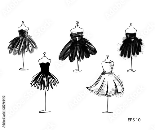 Set of Tailor dummy fashion icon on white background. Atelier, designer, constructor, dressmaker object. Black Couture symbol, silhouette white background.