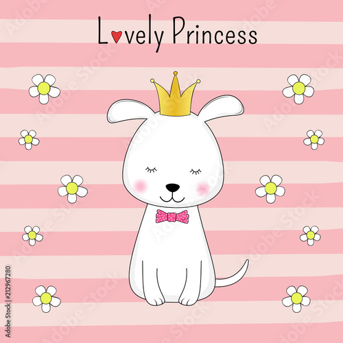 Cute dog girl princess with a crown on his head.