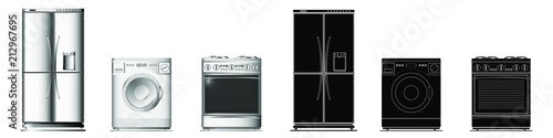 Set Black and White Icons of Home Appliances.