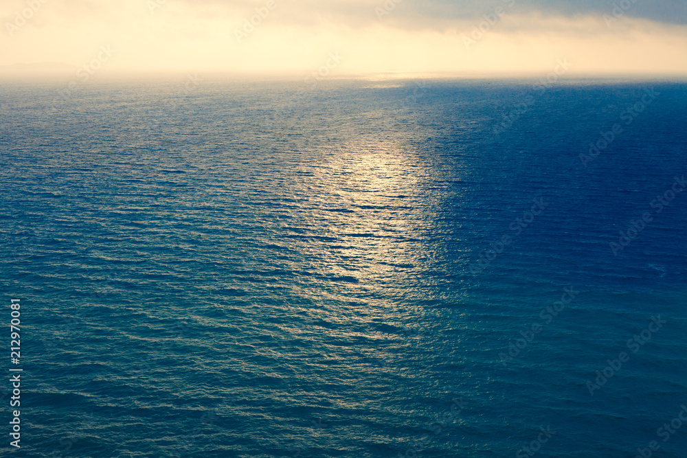 Obraz premium Mediterranean Beautiful Waves. Gorgeos and admirable Blue Ocean. Wonderful Scenic Sky. Cool Surfing Landscape. Amazing Color Shot. Smoothly Movement of the Sea.