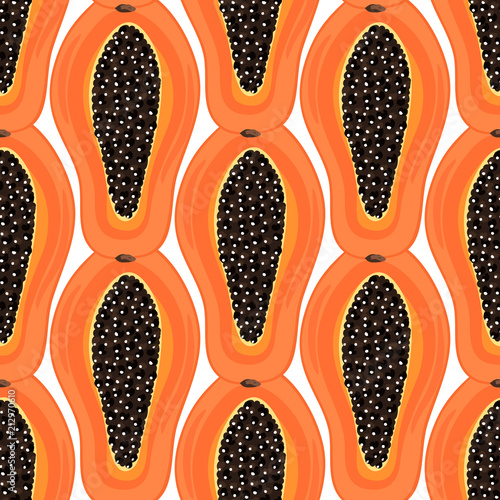 Seamless pattern with tropical fruits. Healthy dessert. Fruity background. Carica papaya. Exotic food. Wrapping paper, print on clothes, wallpaper, summer banner. Vector illustration, eps10