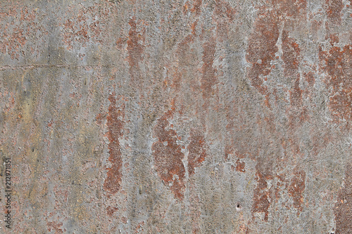 Gray texture painted metal wall with old exfoliation paint. © grigvovan