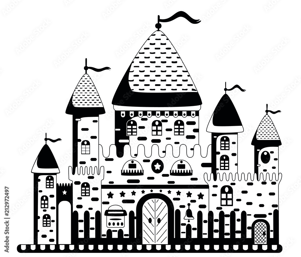 Vector illustration of a cartoon castle on a white background