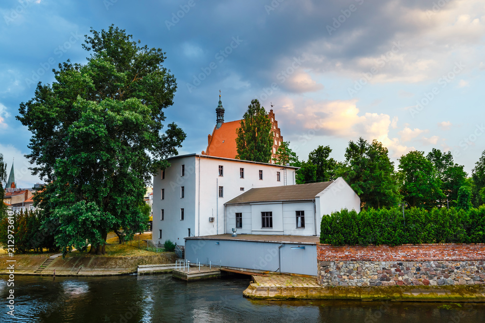 Architecture of Bydgoszcz city at sunset, Poland