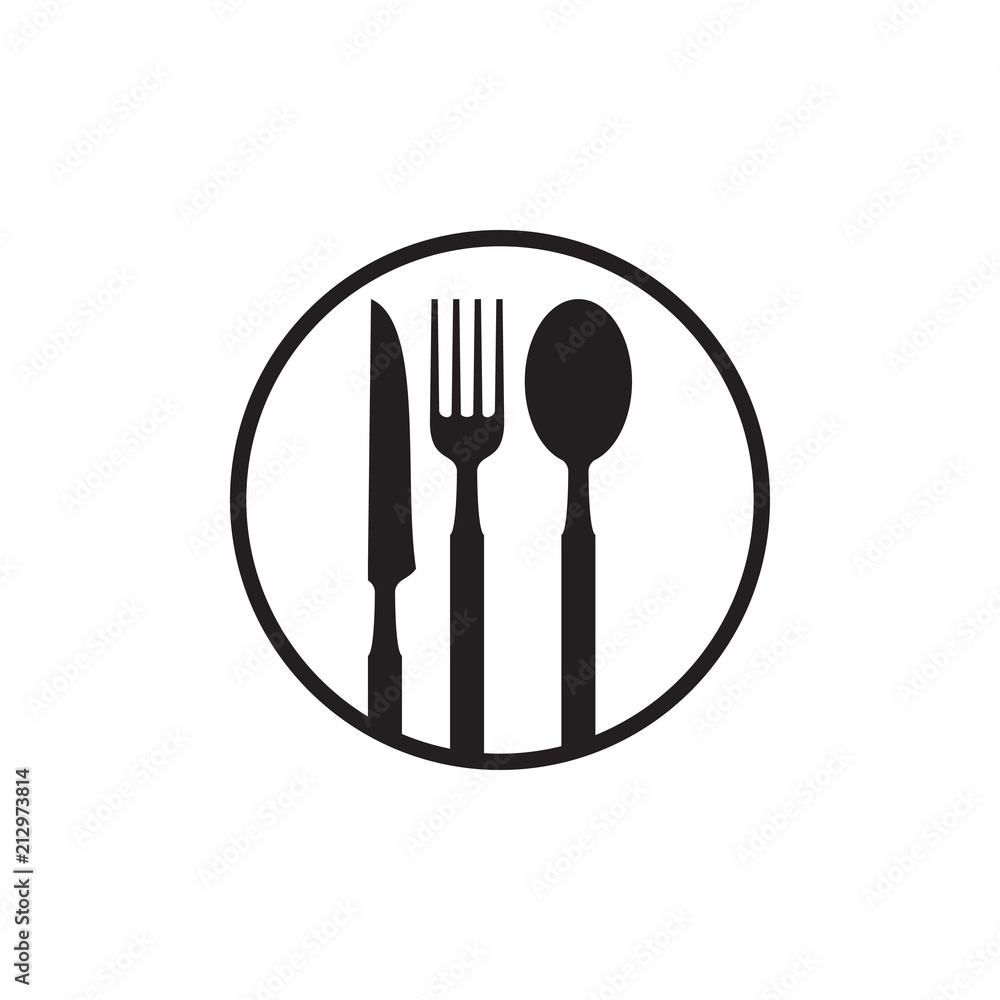 Circle with fork, knife, and spoon logo Circle with fork, knife, and spoon logo