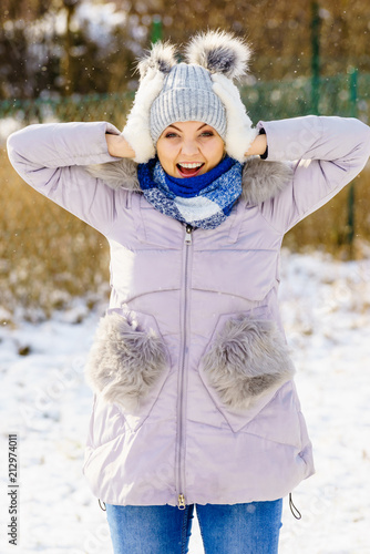 Female wearing warm outfit during winter