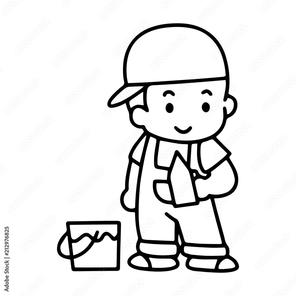 Builder cartoon illustration isolated on white background for children color book Builder cartoon illustration isolated on white background for children color book