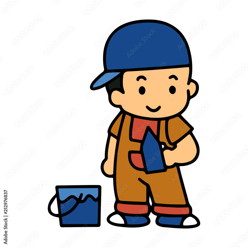 Builder cartoon illustration isolated on white background for children color book