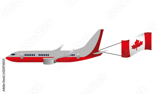 airplane flying with canadian flag