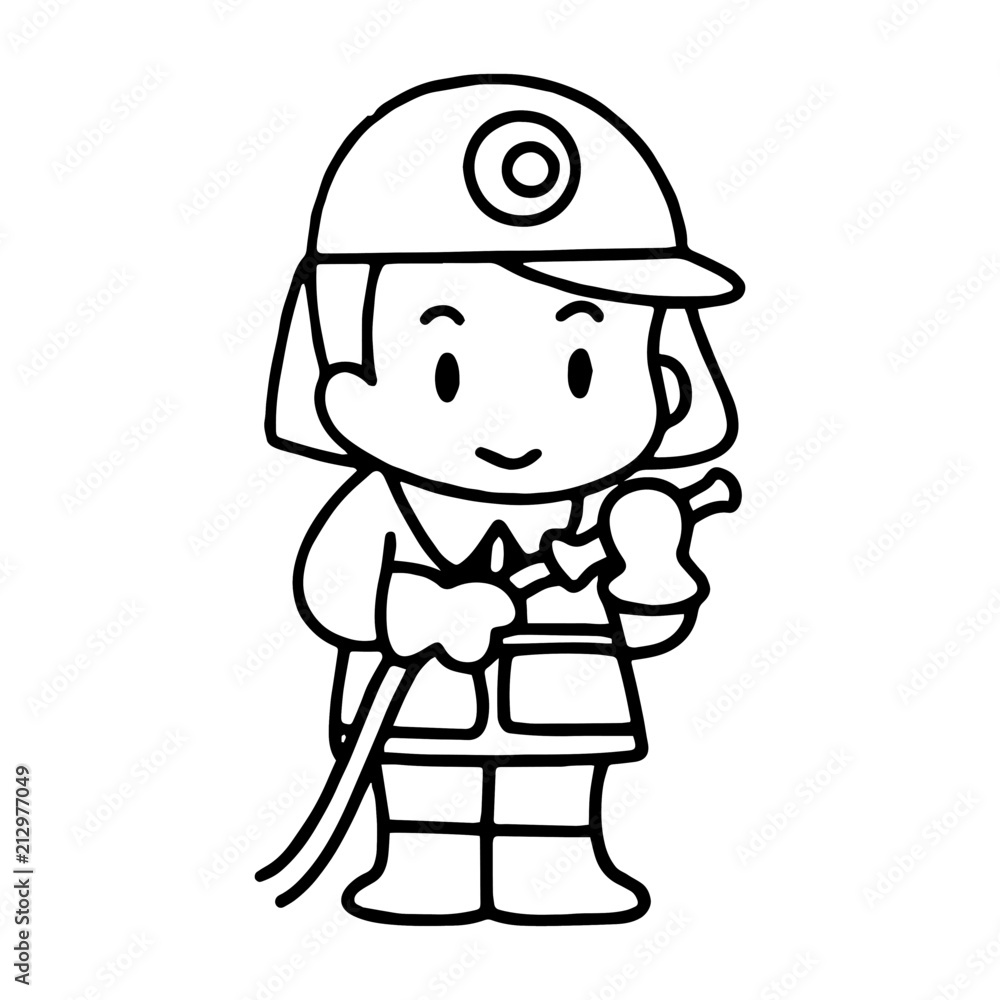 Firefighter cartoon illustration isolated on white background for children color book