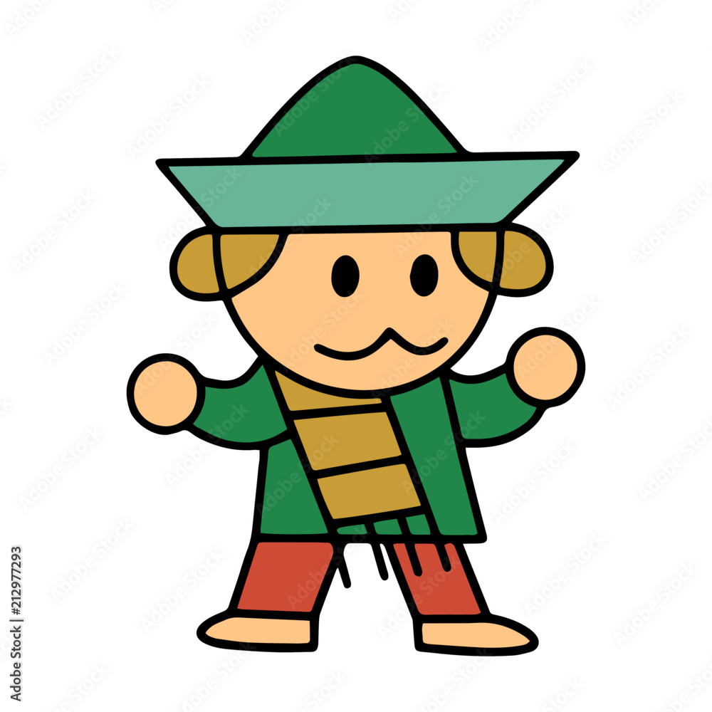 Mexican boy cartoon illustration isolated on white background for children color book Mexican boy cartoon illustration isolated on white background for children color book