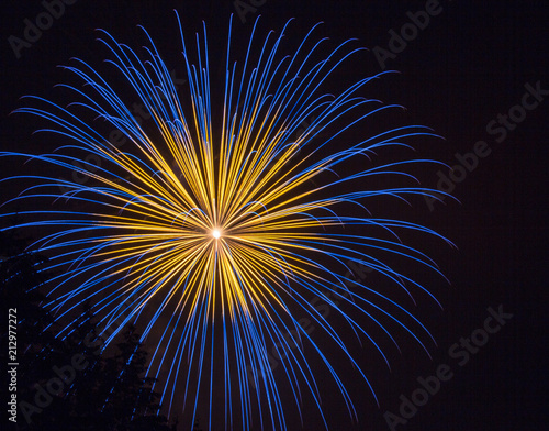 Blue and Yellow Fourth of July Fireworks on Lake Sawyer in Washington State