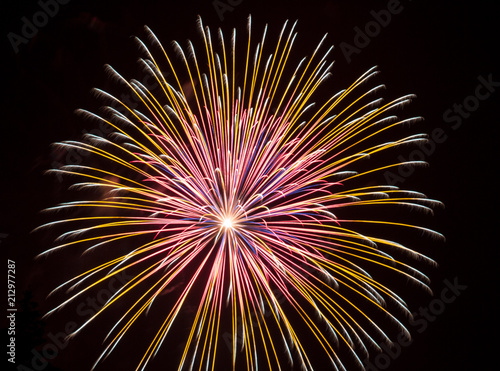 Pink and Yellow Fourth of July Fireworks on Lake Sawyer in Washington State