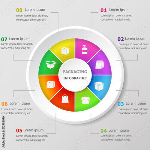 Infographic design template with packaging icons