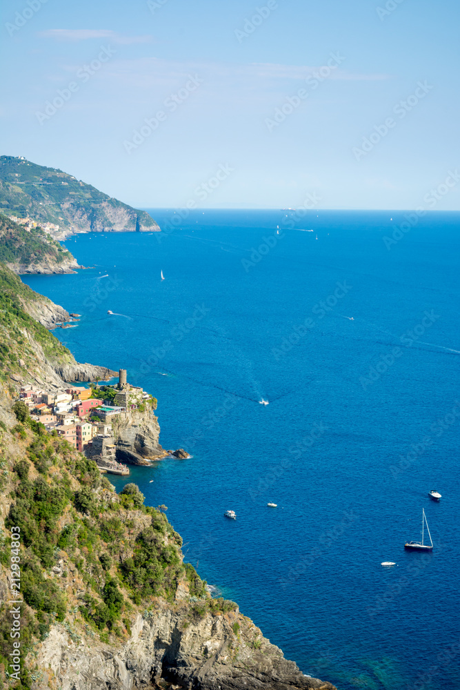 Horizontal View of the Cliff in the Sea in front of the Natioinal Park of the Cinque Terre, Italy