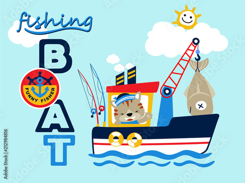 fishing boat cartoon vector with funny sailor