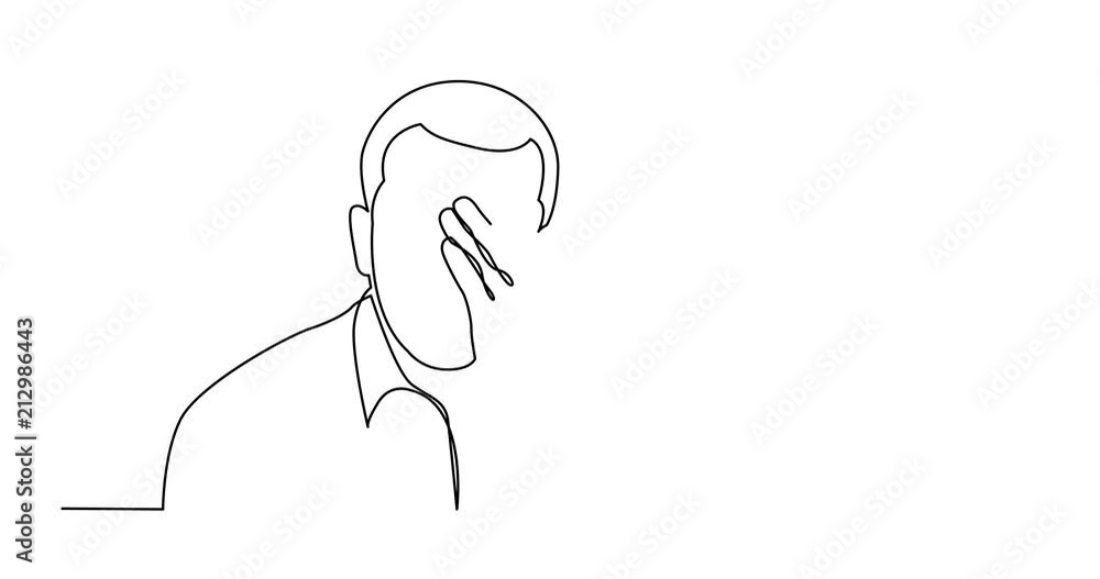 Animation of continuous line drawing of man in deep depression Animation of continuous line drawing of man in deep depression